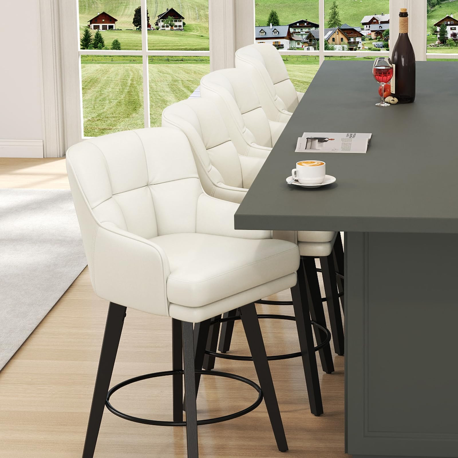 360°Swivel Counter Height Bar Stools with Back, 26 inch Solid Wood Legs, Bar Stool Modern Kitche... | Amazon (US)