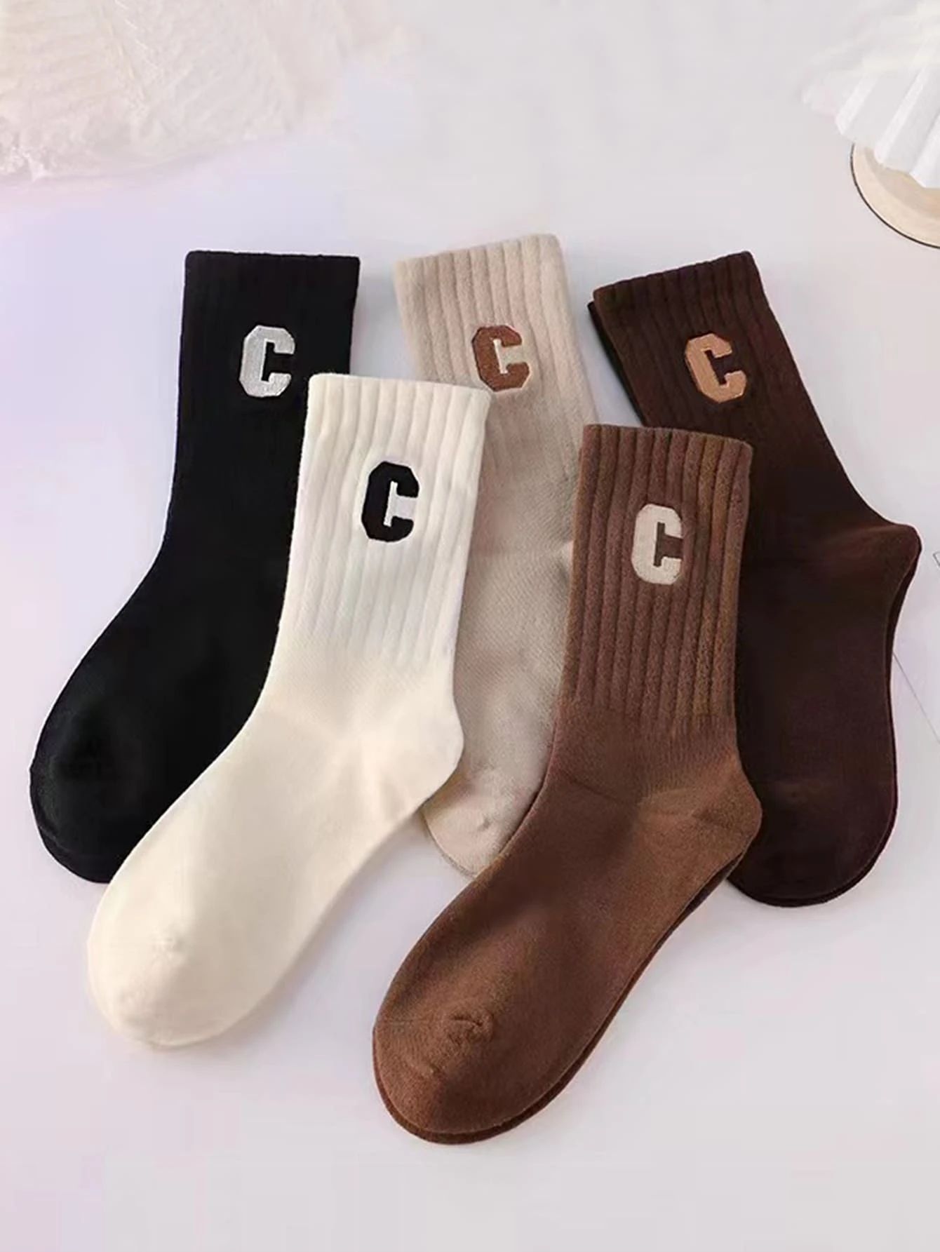 5pairs Letter Embroidered Crew Socks | SHEIN