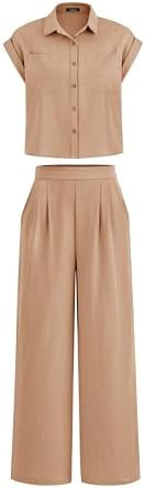 PRETTYGARDEN Womens 2 Piece sets Summer Cap Sleeve Tops Palazzo Pants Dressy Casual Vacation Trav... | Amazon (US)