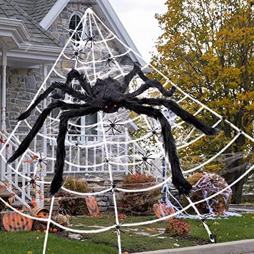 Halloween Giant Spider Webs Decorations, Large Outdoor Yard Decor Scary 59" Spider & 20 Small Fak... | Amazon (US)