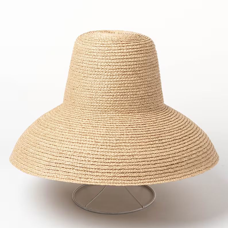 Vintage high top stage catwalk big brim lafite straw hat for ladies summer sun protection beach b... | Etsy (US)