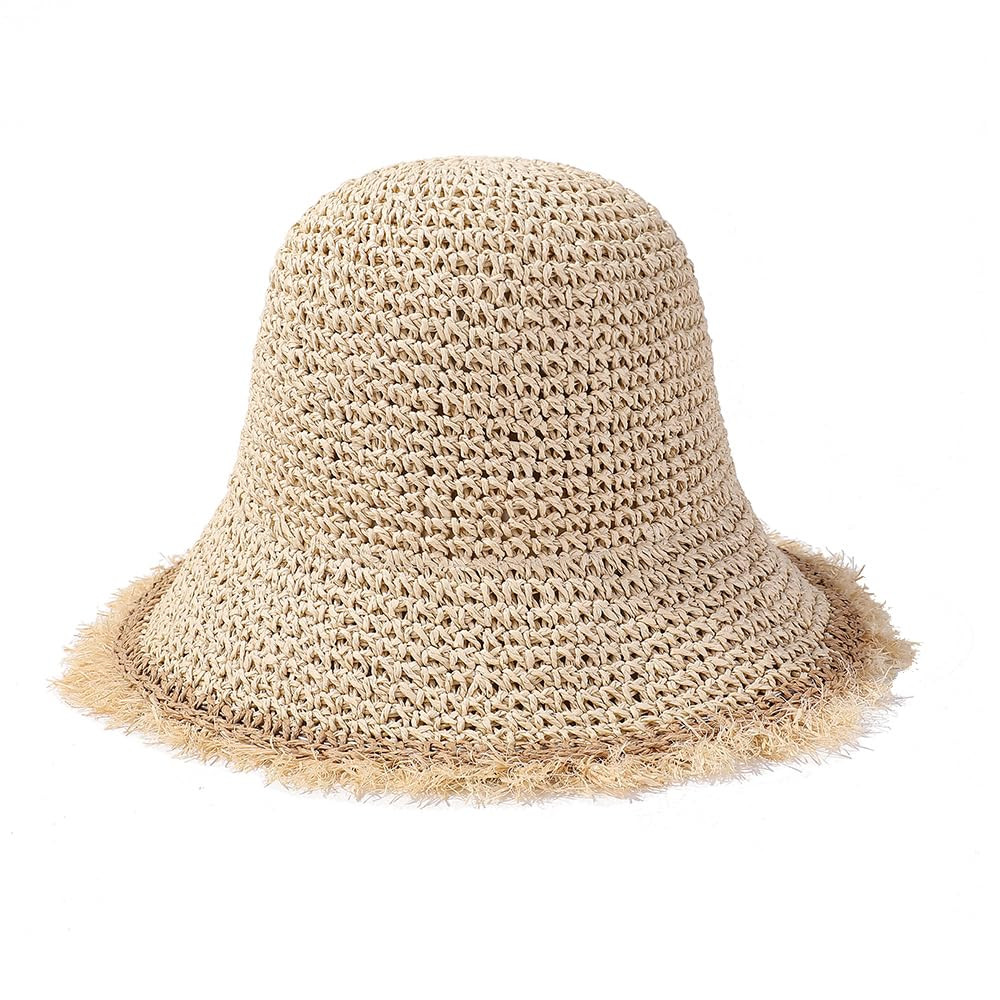 Summer Straw Bucket Hats for Women Floppy Sun Hats Crochet Bucket Hat Beige | Amazon (US)