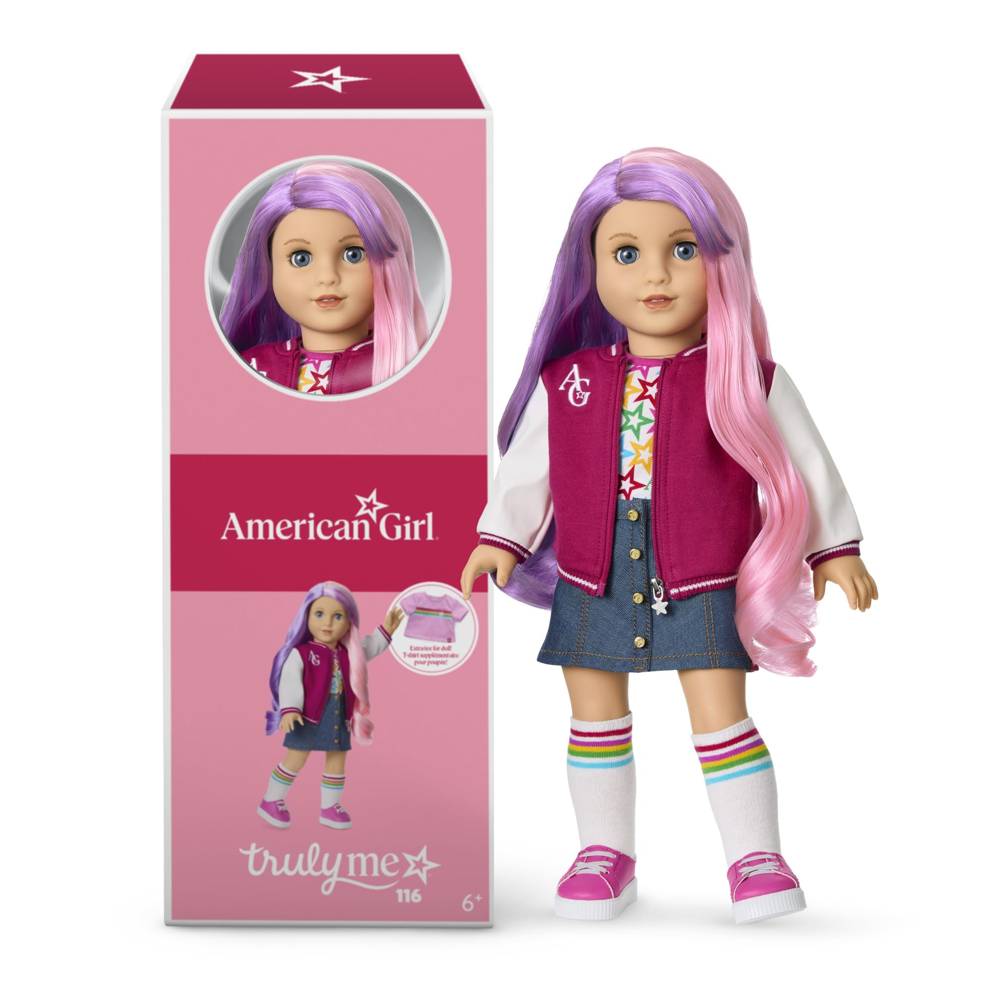 American Girl, Truly Me 18-inch Doll #116 with Light-Blue Eyes, Wavy Purple-and-Pink Hair, Light ... | Amazon (US)