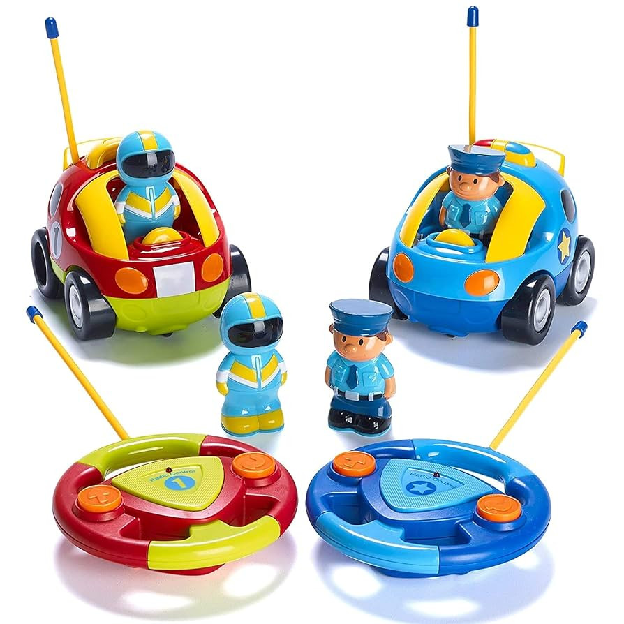 PREXTEX Cartoon Remote Control Car - 2-Pack Police and Race Car Toddler Toys - RC Cars for Kids w... | Amazon (US)