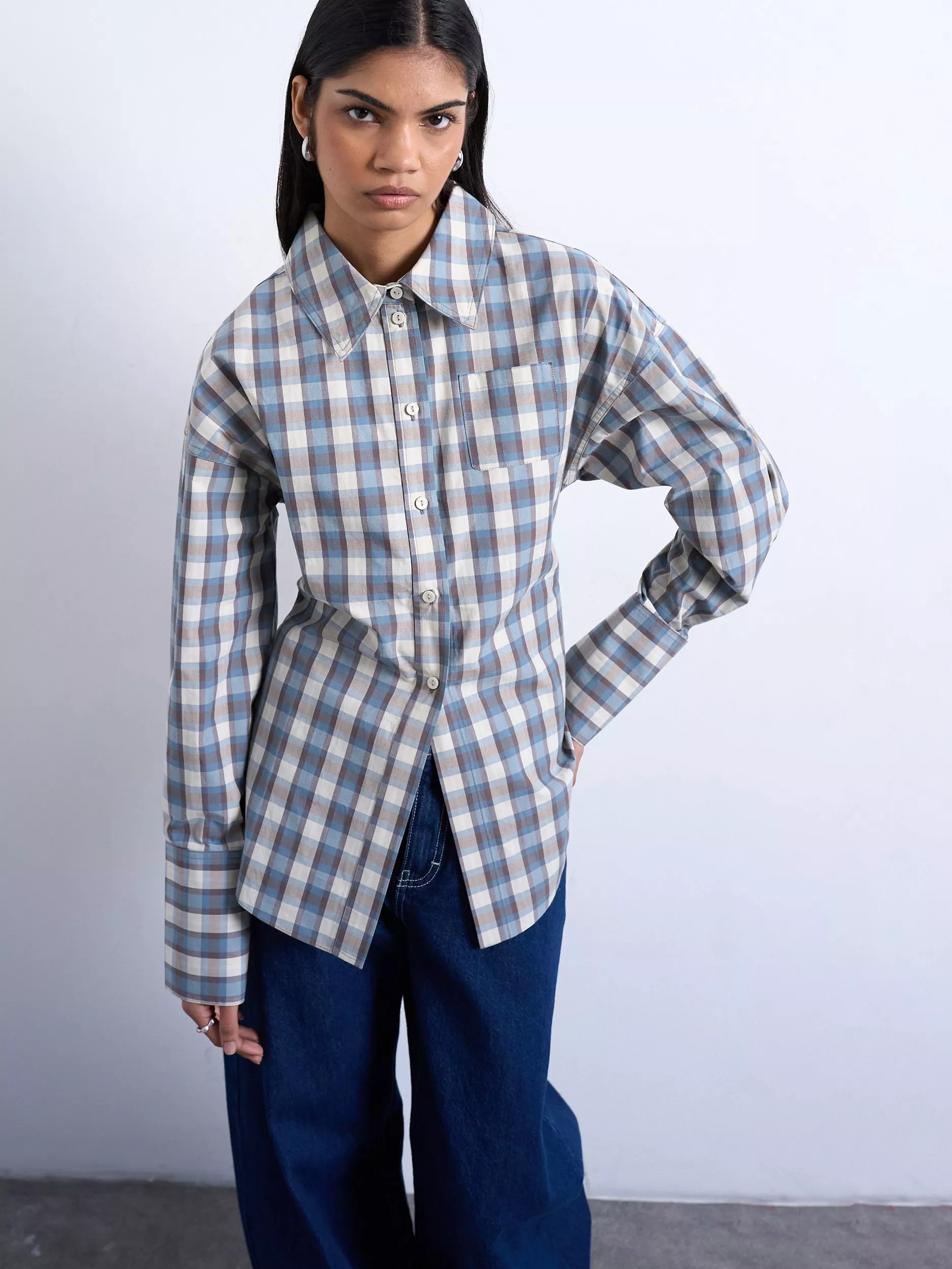 Topshop Check Deep Cuff Shirt, Multi | John Lewis (UK)