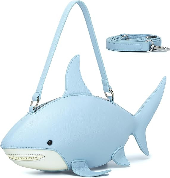 Women PU Leather Unique Novelty 3D Shark Shaped Handbag Purse Detachable Strap Crossbody Shoulder... | Amazon (US)