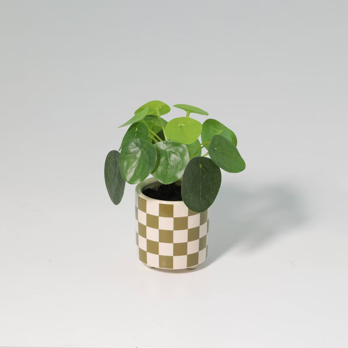 Luckygreenery Checker Planter with Faux Pilea Greenery Olive/Stucco | Target