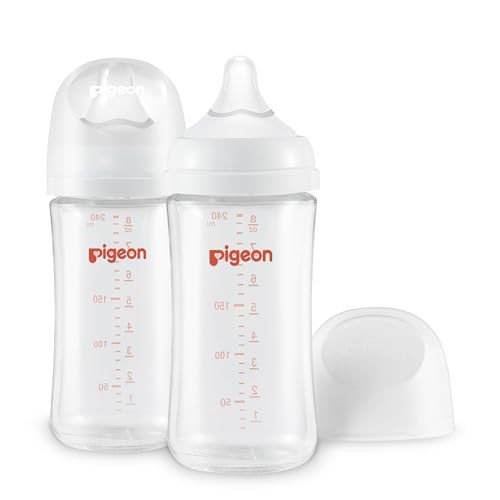 Pigeon Glass Nursing Bottle Wide Neck, Anti-Colic, Streamlined Body, Natural Feel, Easy to Clean, Heat-Resistant, 8.1 Oz (Pack of 2), Includes 2pcs M Nipples (3m+) | Amazon (US)