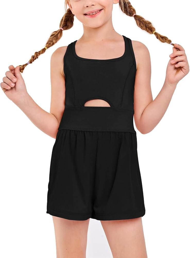 Haloumoning Girls Cut Out Athletic Romper Kids Summer Cute Sleeveless Short Jumpsuit One Piece Ou... | Amazon (US)