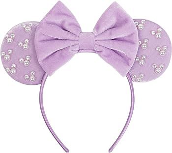 Amazon.com: WOVOWOVO Mouse Ears Headbands for Women Girls Purple Bow Pearl Hairbands Velvet Headb... | Amazon (US)