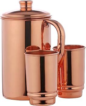 HealthGoodsIn - Pure Copper Water Jug with 2 Copper Tumblers | Copper Pitcher and Tumbler for Ayu... | Amazon (US)