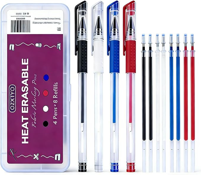 OZXTYO Heat Erasable Fabric Marking Pens 4 Pens + 8 Refills, No Ghost Lines,Disappearing Ink Prec... | Amazon (US)