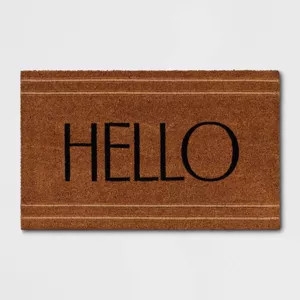 1'6"x2'6" 'Hello' Stripe Border Coir Doormat Natural - Threshold™ | Target