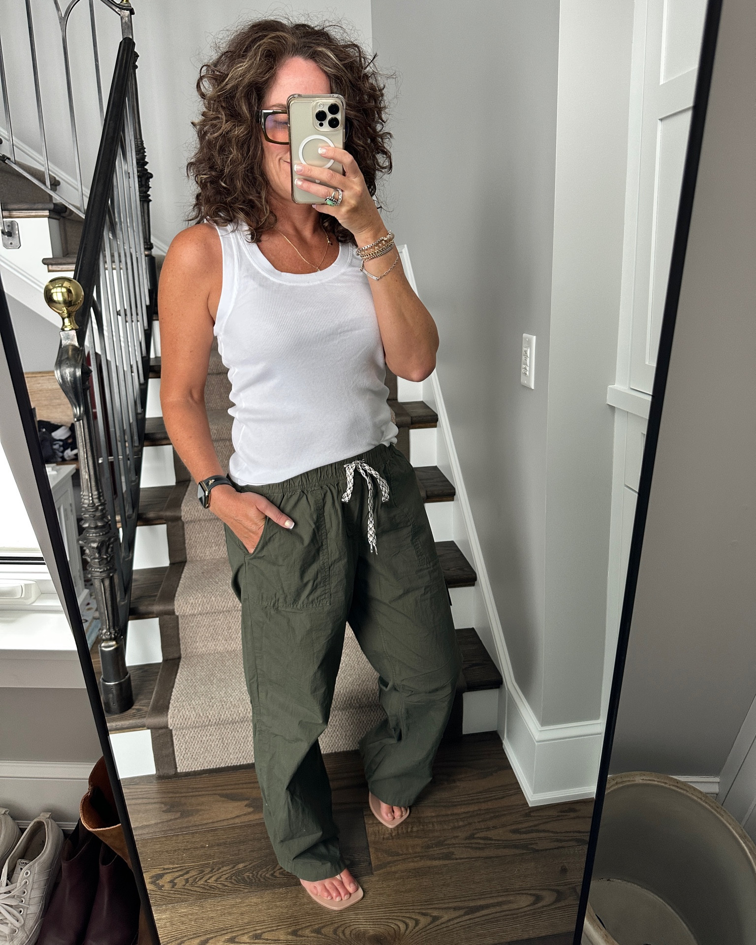Baggy cargos, good tank top, sandals

#LTKstyletip #LTKshoecrush #LTKunder50
