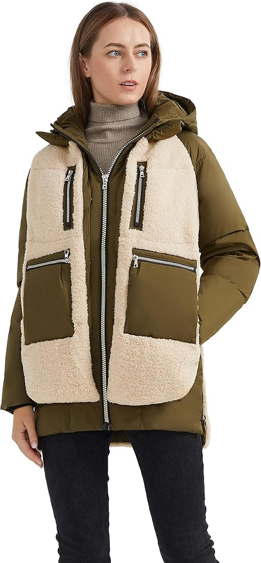Orolay Women's Sherpa Jacket Thickened Puffer Down Coat Fuzzy Fleece Jacket | Amazon (US)