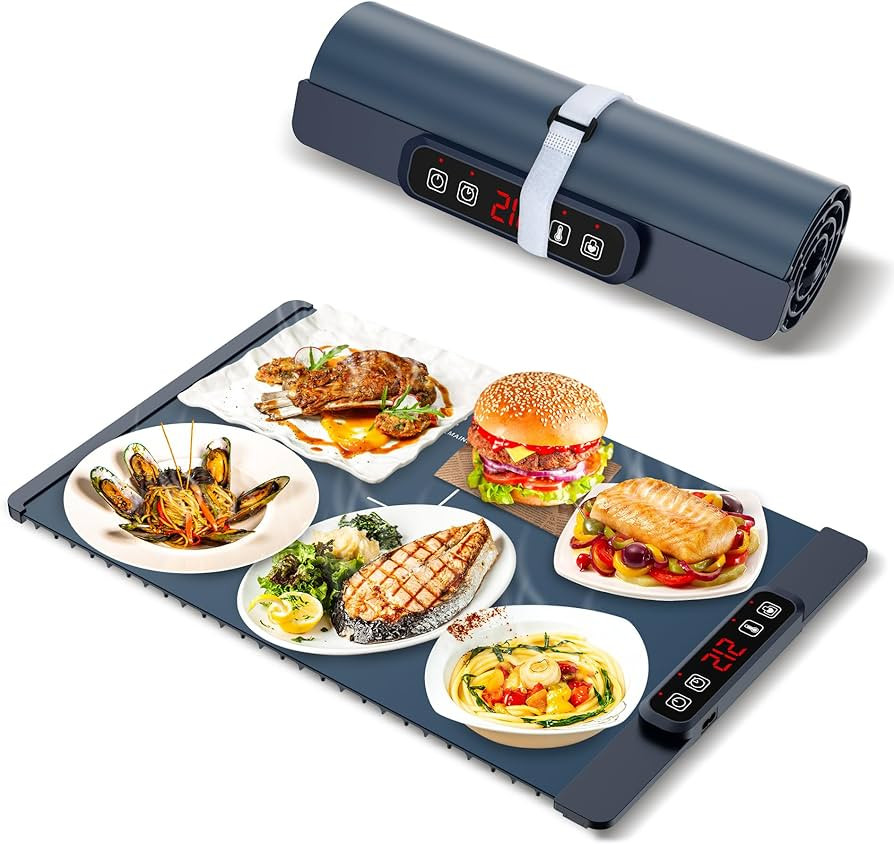 Food Warmer Mat,Electric Portable Silicone Warming Tray, 4 Level Temperature Heating Tray for Foo... | Amazon (US)