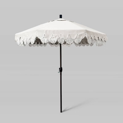 7.5' Sunbrella Scallop Base Fringe Market Patio Umbrella with Push Button Tilt - Bronze Pole - Ca... | Target