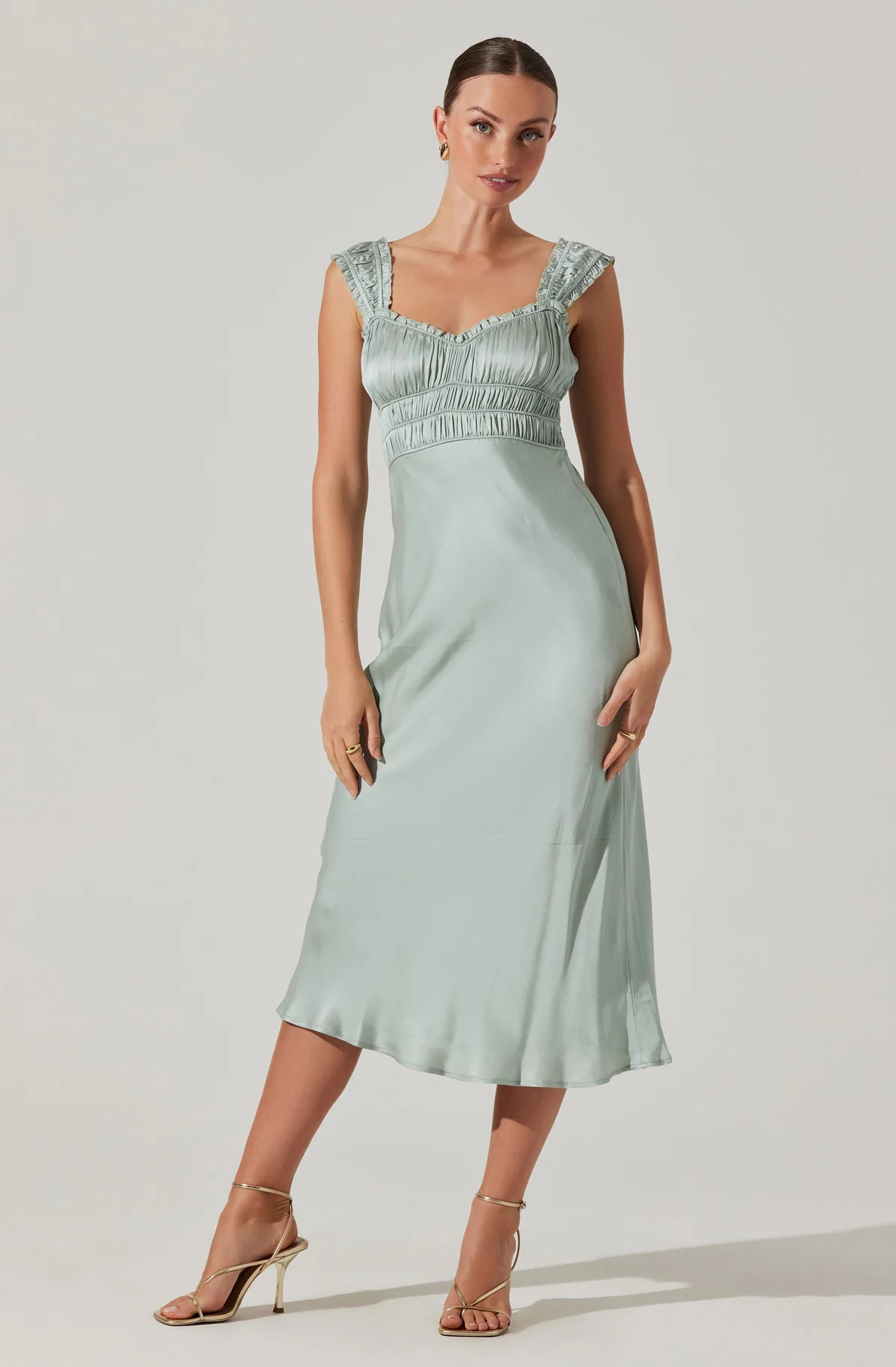 Enola Satin Smocked Midi Dress - Mint / XS | ASTR The Label (US)