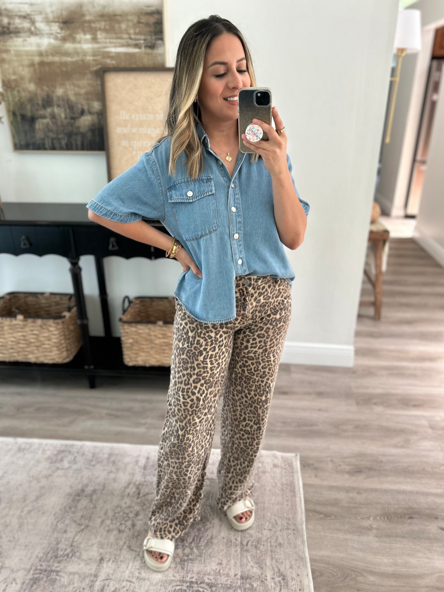 Church ⛪️ OOTD. Top is from Marshall’s but I linked a similar one. Wearing a 0 Regular in bottoms (has stretch) and I’m 5’1. 

#leopardpants #americaneagle #petitestyle 

#LTKOver40 #LTKFindsUnder50 #LTKPetite