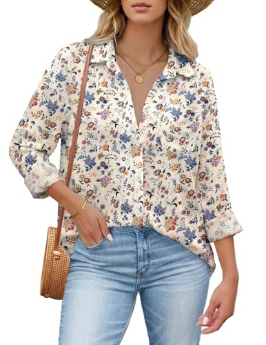 HOTOUCH Womens Button Down Shirts Linen Cotton Long Sleeve Blouses Casual Collared Loose Fit Gauz... | Amazon (US)