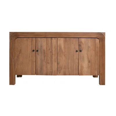 54” Natural Brown Acacia Wood Sideboard, Traditional 4-Door Storage Cabinet With Small Iron Handles, For Living Room, Entryway, Or Bedroom | Wayfair North America