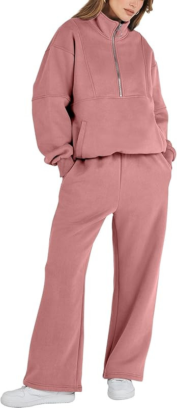 ANRABESS Women 2 Piece Outfits Sweatsuit Set 2023 Fall Oversized Half Zip Sweatshirt Wide Leg Swe... | Amazon (US)