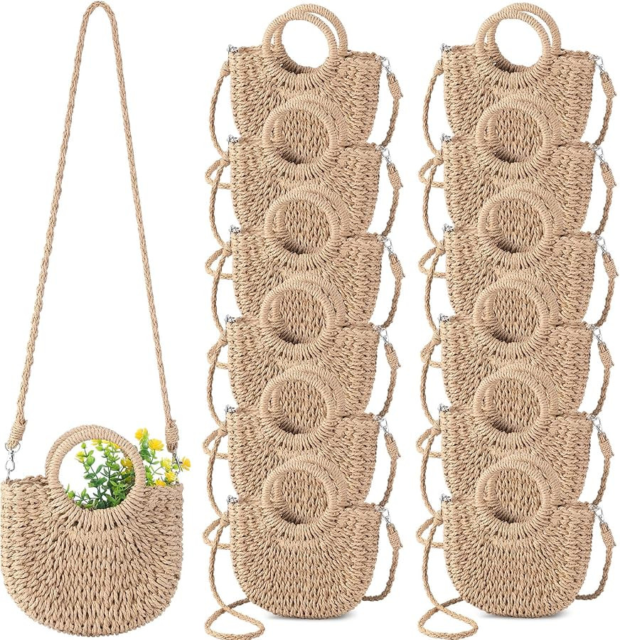 Oudain Straw Purses for Women Semi Circle Rattan Straw Purses Bulk with Handles for Women Wedding... | Amazon (US)