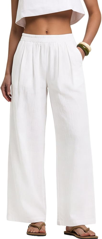 LOMON Linen Pants Women Wide Leg Palazzo Pants Beach Vacation Outfits Cotton Summer 2026 Flowy Cl... | Amazon (US)