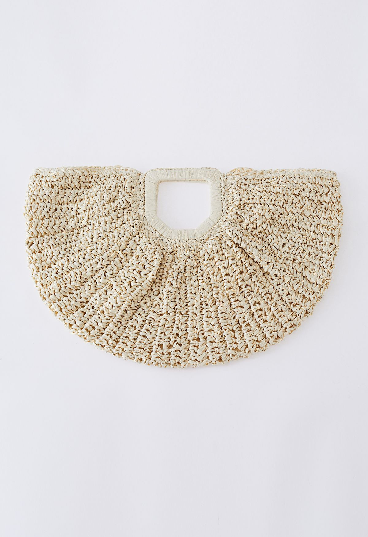 Semicircle Woven Straw Handbag in Camel | Chicwish