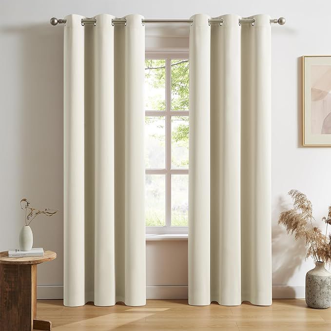 DUALIFE Cream Curtains 2 Panels Sets 42 x 84 Inch Length Beige Blackout Window Curtain Panels for... | Amazon (US)