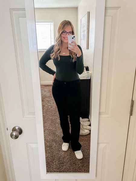 A cute and casual winter outfit from Old Navy 🖤 I love the fit of the dark green, square neck bodysuit and the black boot cut jeans. I did size up one in the jeans, but the bodysuit is true to size! 

#LTKsalealert #LTKfindsunder50 #LTKstyletip