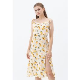 Lemon Print Sweetheart Self-Tie Cami Dress | Chicwish
