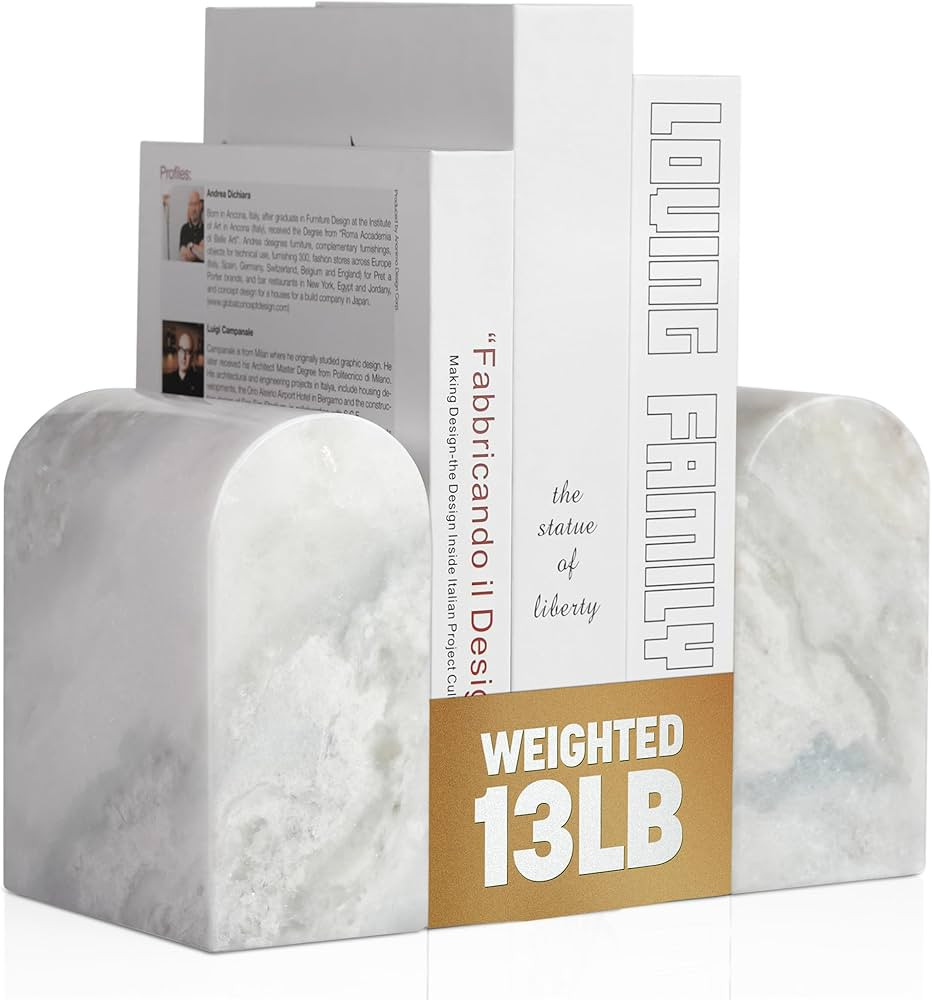Koville African Natural Marble Bookends for Shelves, 13LB Non-Slip Heavy Book Ends, Ultra Heavy D... | Amazon (US)