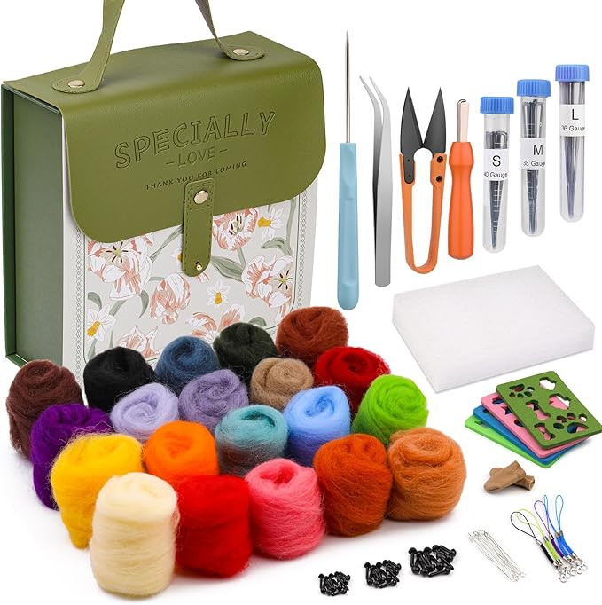 Mayboos Needle Felting Kit, Wool Roving 20 Colors Set, Wool Felting Kit Felt Molds with Portable ... | Amazon (US)