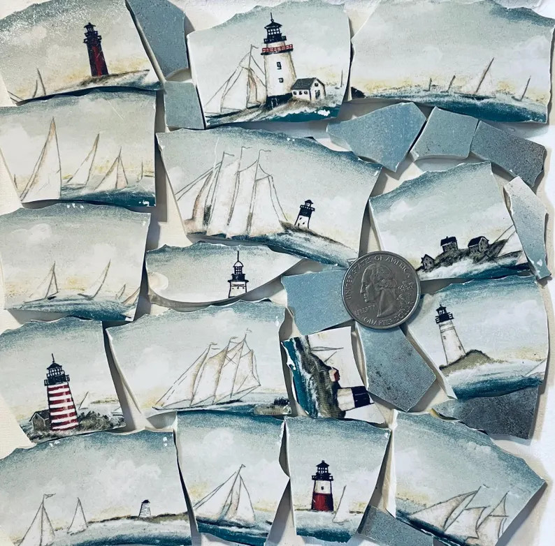 Lighthouse & Sailing Ship Mosaic Tiles: Broken China Art Supplies - Etsy | Etsy (Global)