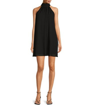 Elise Georgette Turtleneck Sleeveless Back Tie Waistless Trapeze Mini Dress | Dillard's