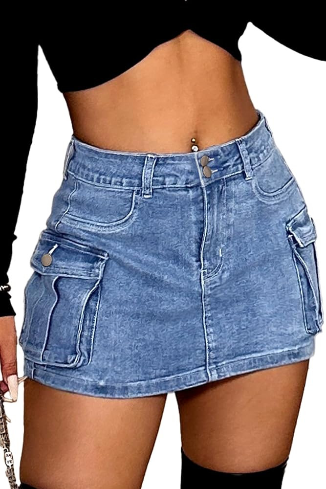 ELLEVEN High Stretchy Denim Cargo Skort for Women, High Waist, Casual Mini Y2K Jean Skirt Shorts ... | Amazon (US)