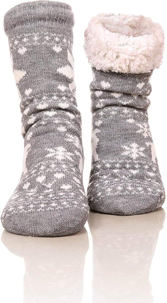 FRALOSHA Fuzzy Warm Slipper Socks Women Winter floor Socks Super Soft lined with Grippers reading... | Amazon (US)