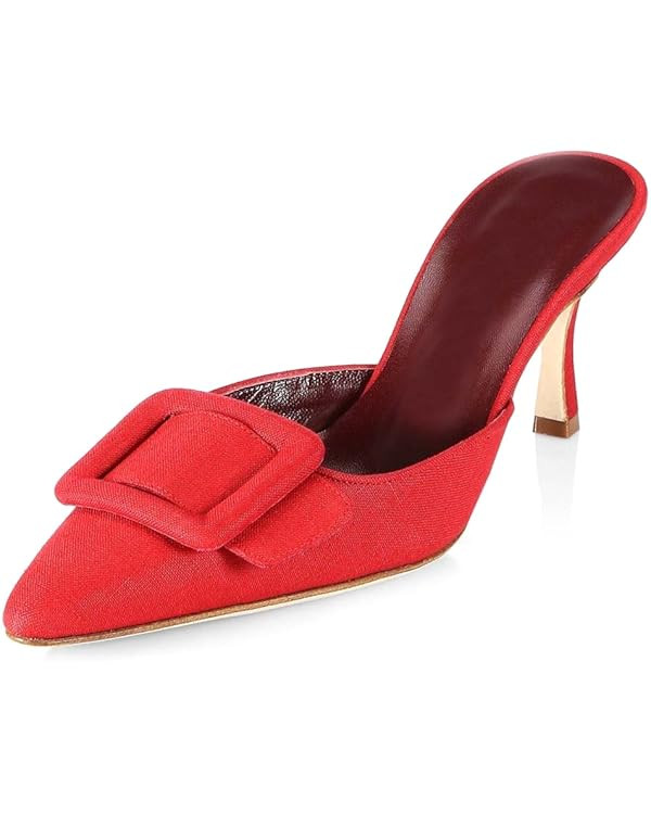 Divanne Heeled Mules for Women, Pointed Toe Slingback Pumps Buckle Kitten Heels Mules Slides Back... | Amazon (US)
