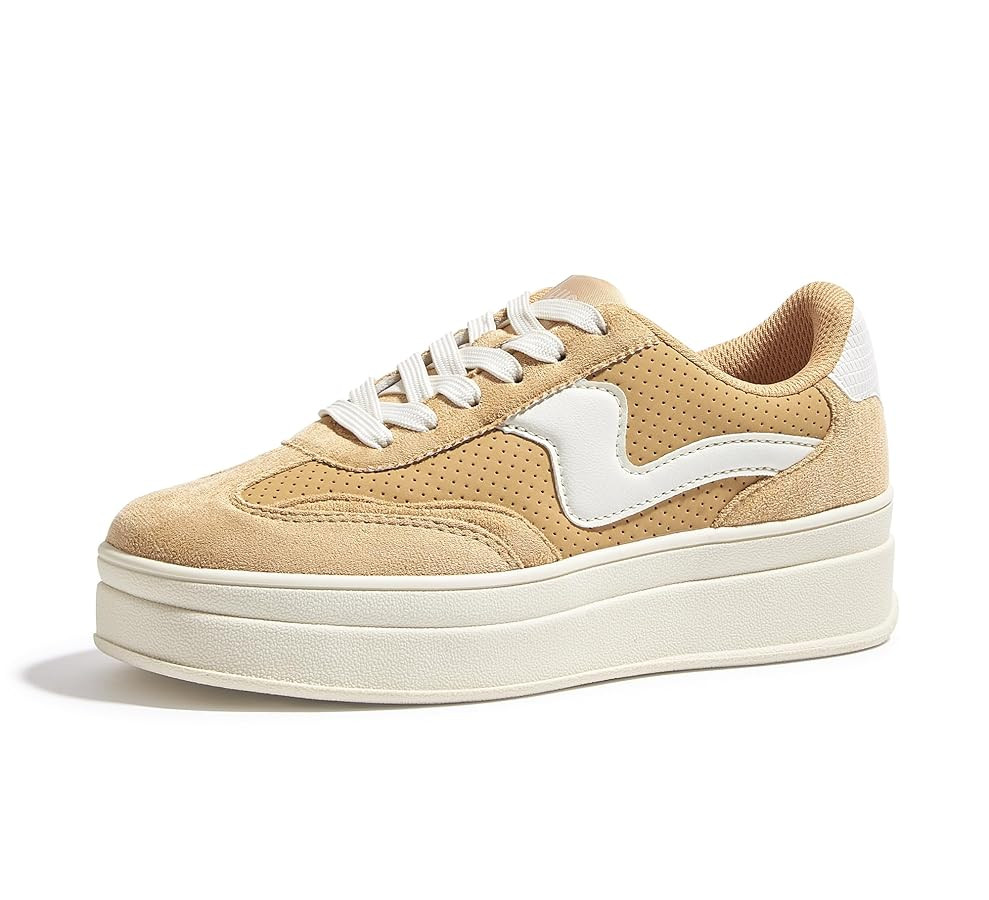 LUCKY STEP Women's Platform Fashion Sneakers Thick Sole Suede Genuine Leather Classic Rubber Gum ... | Amazon (US)