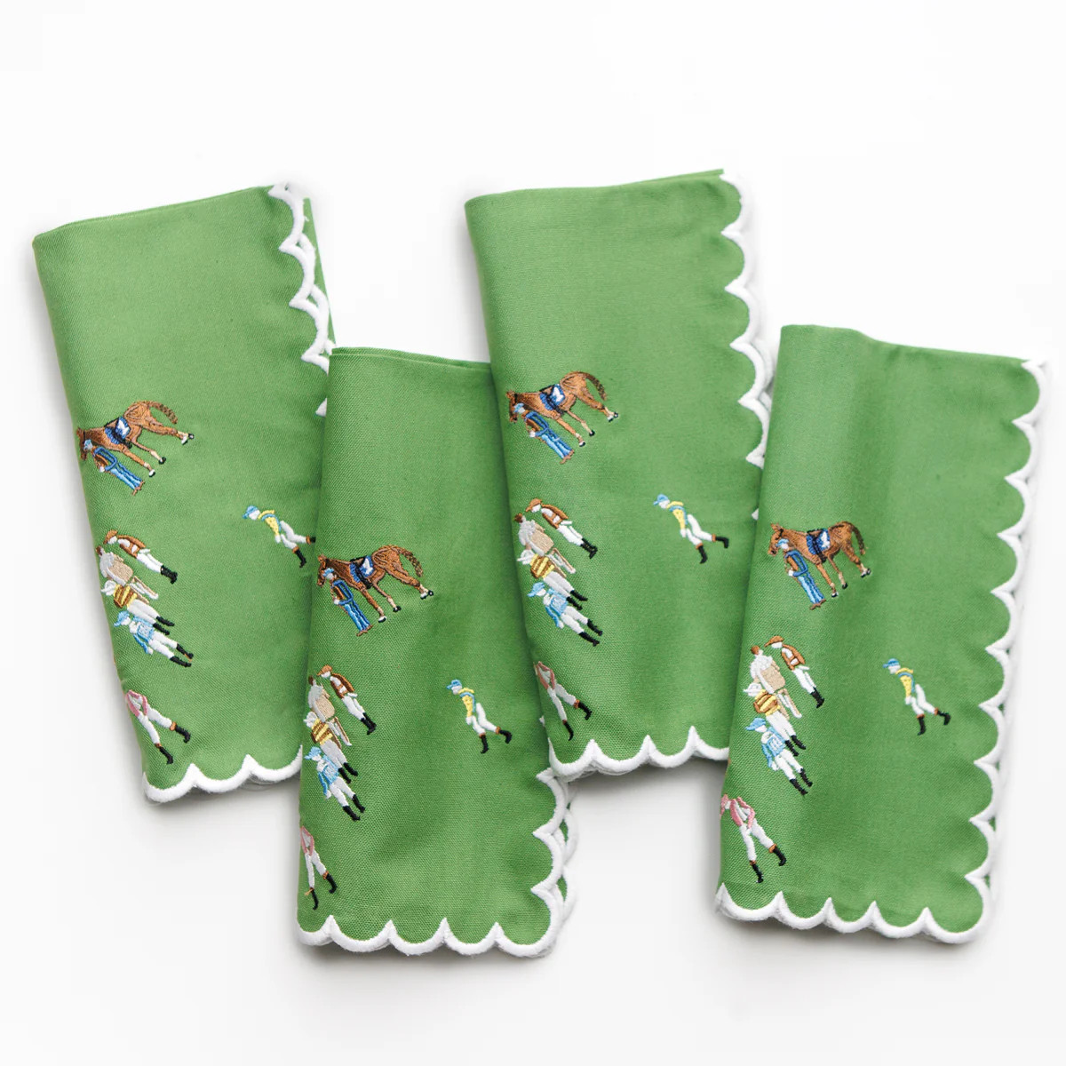 Paddock & Jockeys Green Embroidered Equestrian Cloth Napkins | Pomegranate