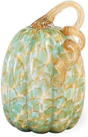 Boston International Decorative Handblown Glass Pumpkin Figurine, 5 x 8.5-Inches, Green and Gold | Amazon (US)