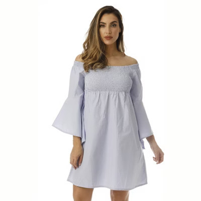 Cocoom Bell Sleeve Dress with Smocking (Blue / White, Medium) | Target