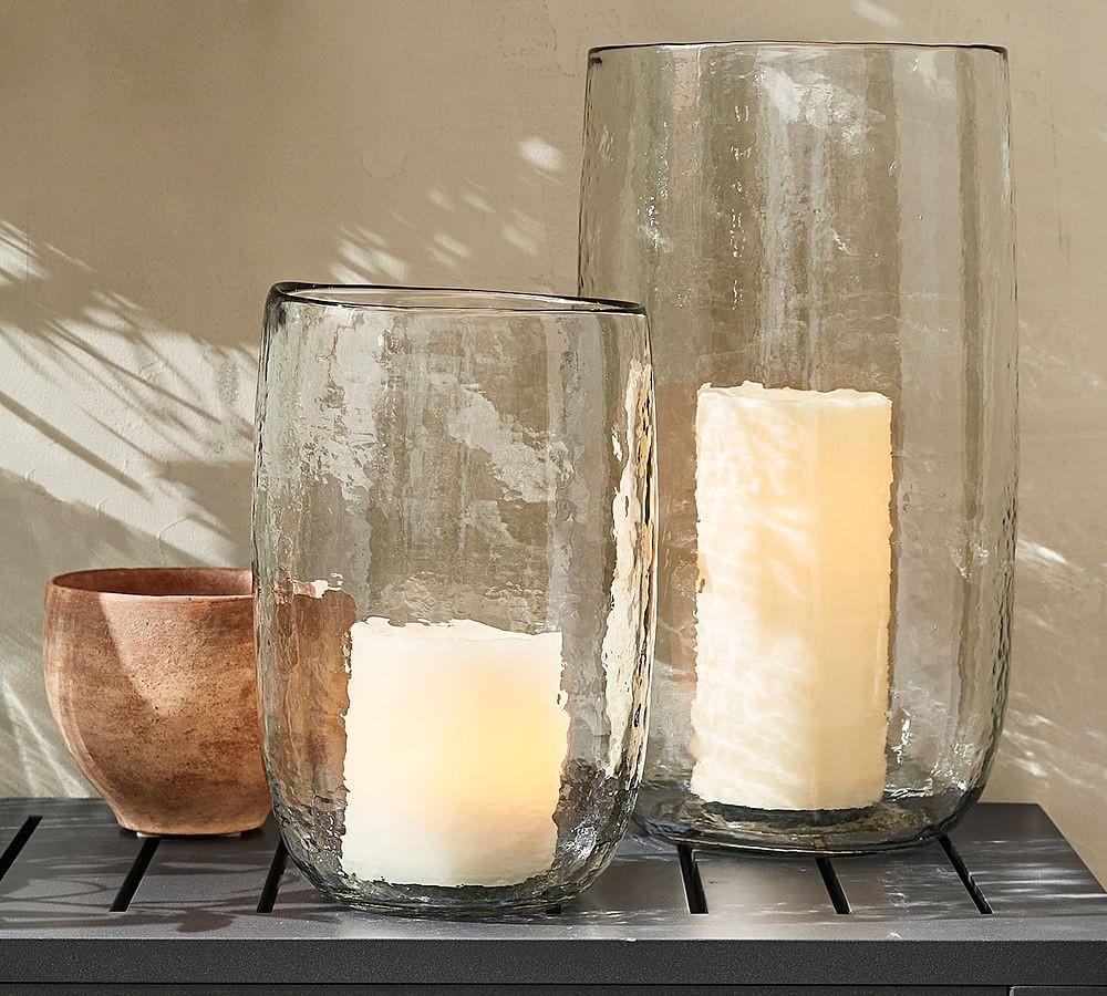 Hammered Glass Hurricane Candleholder | Pottery Barn (US)