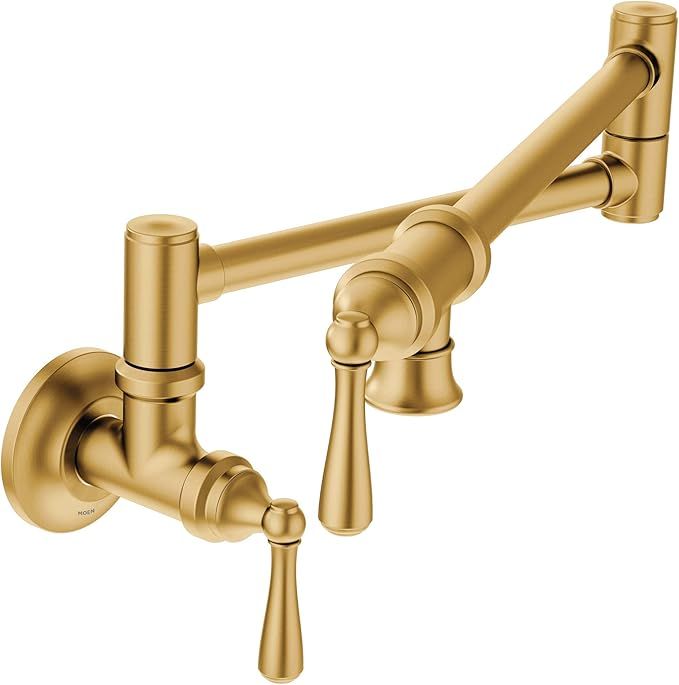 Moen S664BG Traditional Wall Mount Swing Arm Folding Pot Filler Kitchen Faucet, Brushed Gold | Amazon (US)