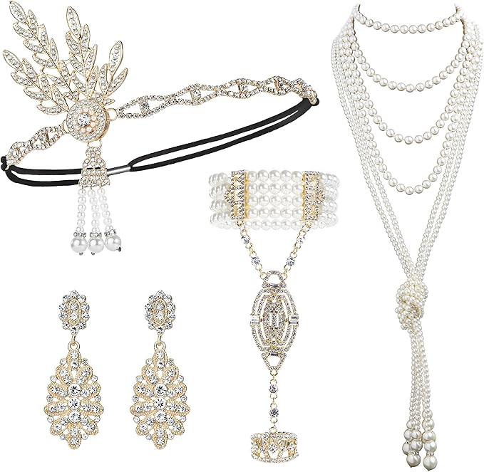 Zivyes 1920s Flapper Accessories Gatsby Costume Accessories Set for Women 20s Headpiece Pearl Nec... | Amazon (US)