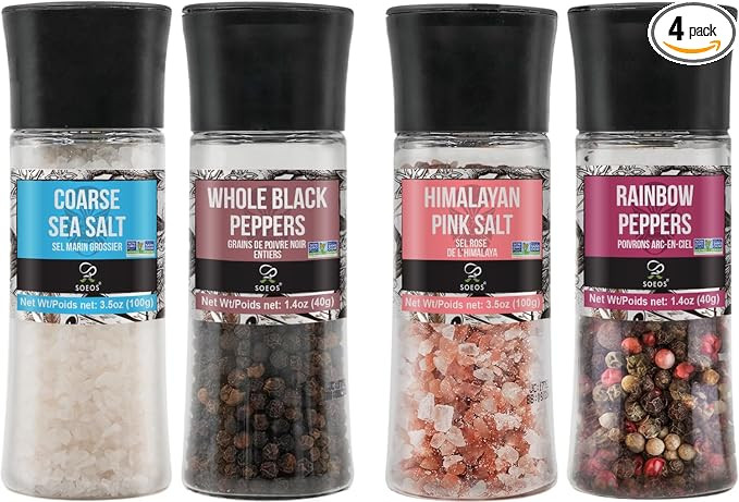 Soeos Spice Seasoning Set of 4, 9.8oz(277.82g), With Integrated Grinders, Salt and Pepper Grinder... | Amazon (US)