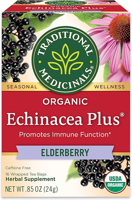 Traditional Medicinals Tea, Organic Echinacea Plus Elderberry, Boosts the Immune System, 16 Tea B... | Amazon (US)