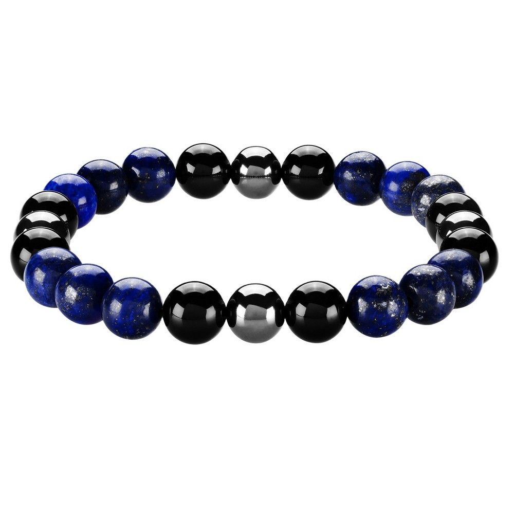 Men's Crucible Natural Stone Beaded Bracelet - Lapis Lazuli/Black Onyx/Hematite, Black/Black/Grey | Target