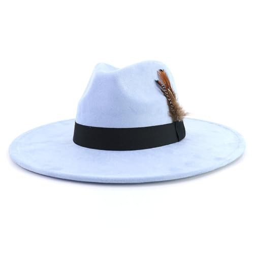 LIDHAY Big Wide Brim Fedora Hats for Women Men Western Suede Hat Panama Hat Outdoor Hats 015 Sky Blue | Amazon (US)